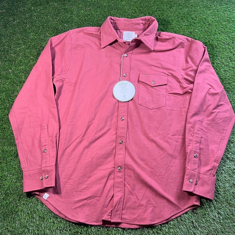 Criquet Long Sleeve Players Shirt Large Dark N Stormy Coral Button Down Made USA